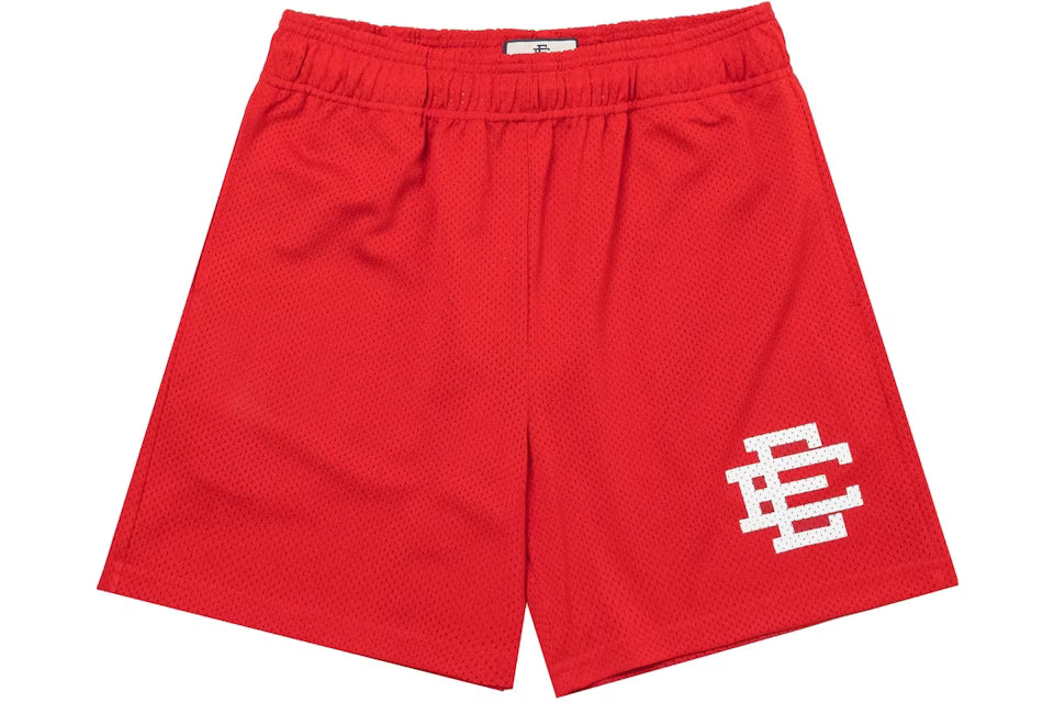 Front view of Basic Red Athletic Shorts, breathable material